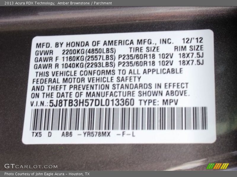 Amber Brownstone / Parchment 2013 Acura RDX Technology