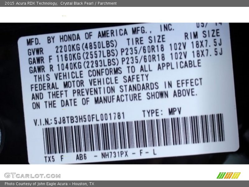 Crystal Black Pearl / Parchment 2015 Acura RDX Technology