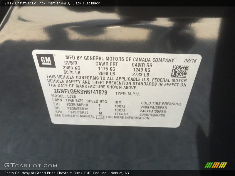 Black / Jet Black 2017 Chevrolet Equinox Premier AWD