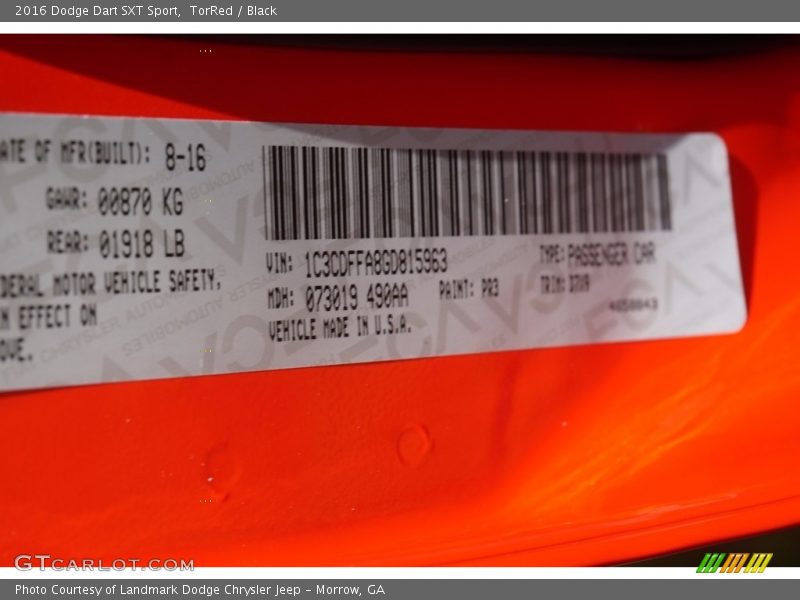 TorRed / Black 2016 Dodge Dart SXT Sport