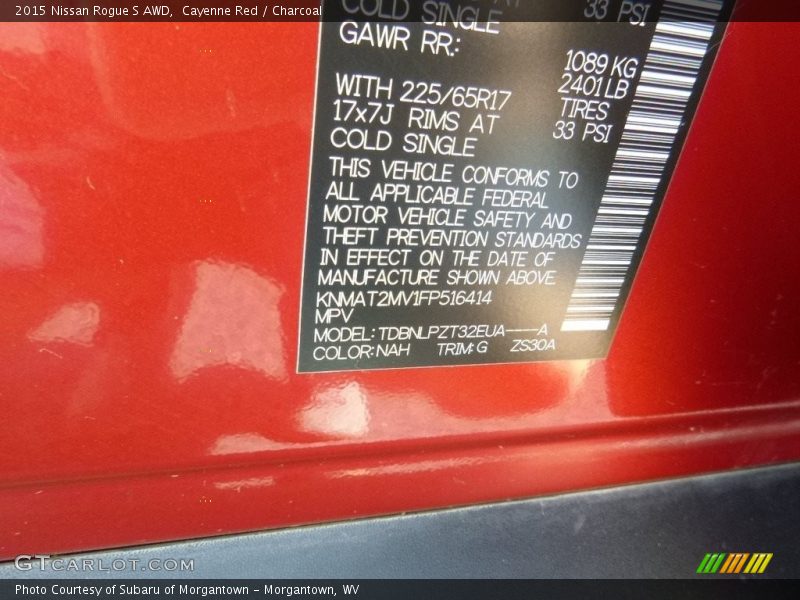 Cayenne Red / Charcoal 2015 Nissan Rogue S AWD