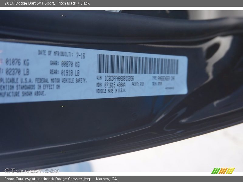 Pitch Black / Black 2016 Dodge Dart SXT Sport