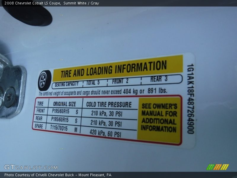 Summit White / Gray 2008 Chevrolet Cobalt LS Coupe