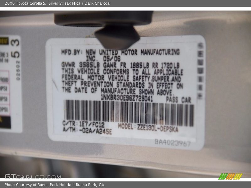 Silver Streak Mica / Dark Charcoal 2006 Toyota Corolla S