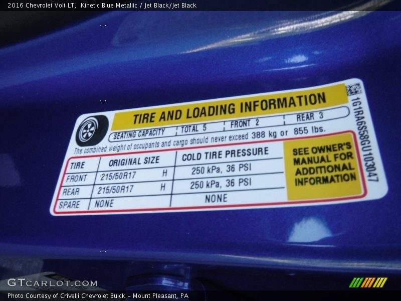 Info Tag of 2016 Volt LT