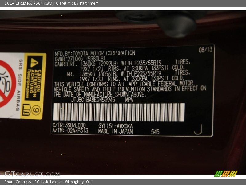 Claret Mica / Parchment 2014 Lexus RX 450h AWD