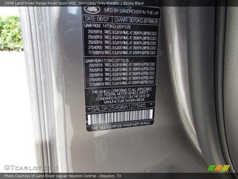 Stornoway Grey Metallic / Ebony Black 2008 Land Rover Range Rover Sport HSE