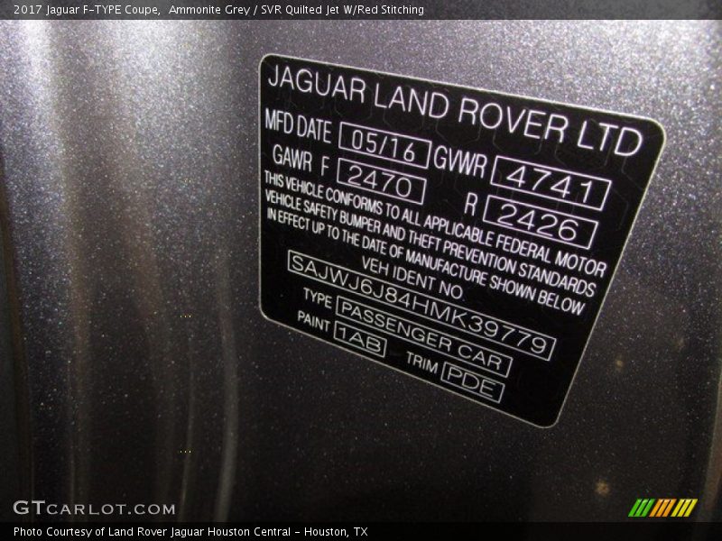 2017 F-TYPE Coupe Ammonite Grey Color Code 1AB