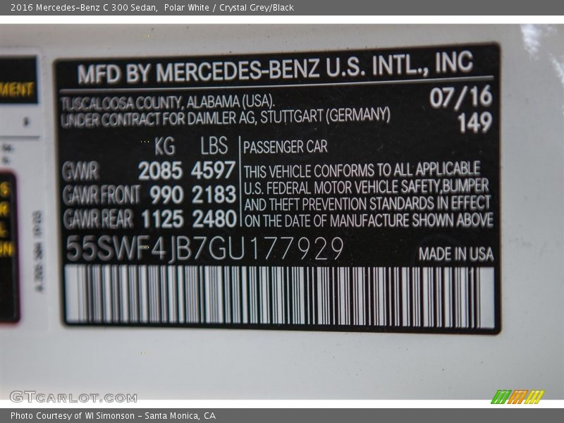 Polar White / Crystal Grey/Black 2016 Mercedes-Benz C 300 Sedan