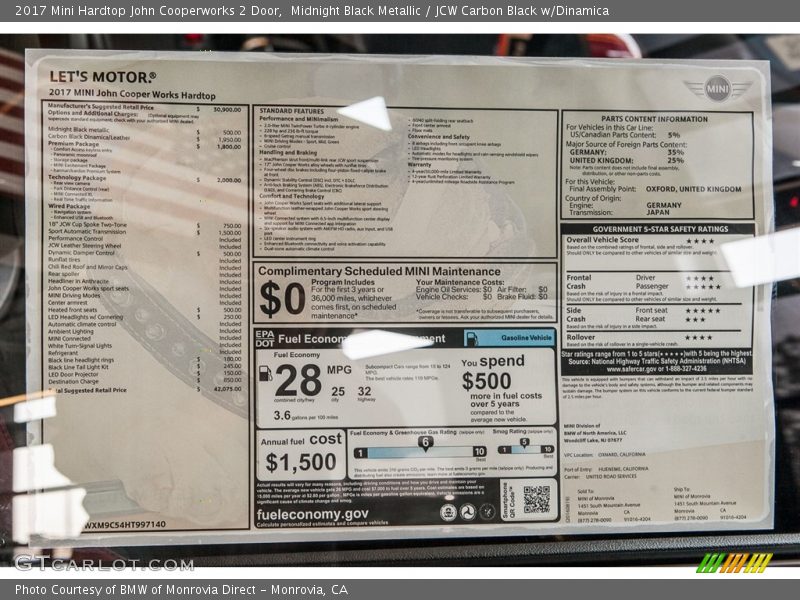 Midnight Black Metallic / JCW Carbon Black w/Dinamica 2017 Mini Hardtop John Cooperworks 2 Door