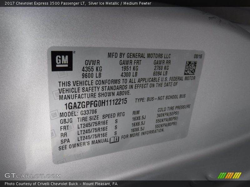 Silver Ice Metallic / Medium Pewter 2017 Chevrolet Express 3500 Passenger LT
