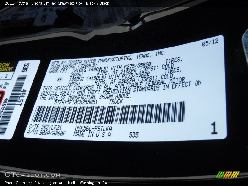 Black / Black 2012 Toyota Tundra Limited CrewMax 4x4