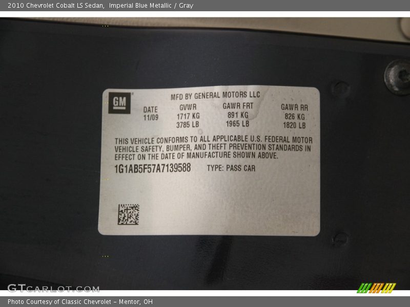 Imperial Blue Metallic / Gray 2010 Chevrolet Cobalt LS Sedan