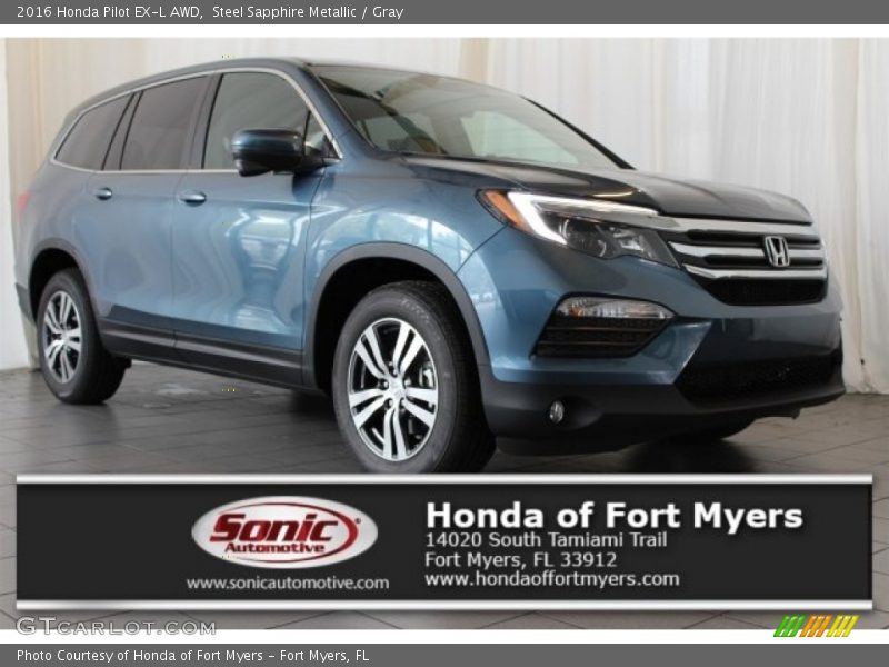 Steel Sapphire Metallic / Gray 2016 Honda Pilot EX-L AWD