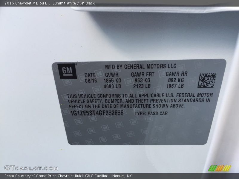 Summit White / Jet Black 2016 Chevrolet Malibu LT