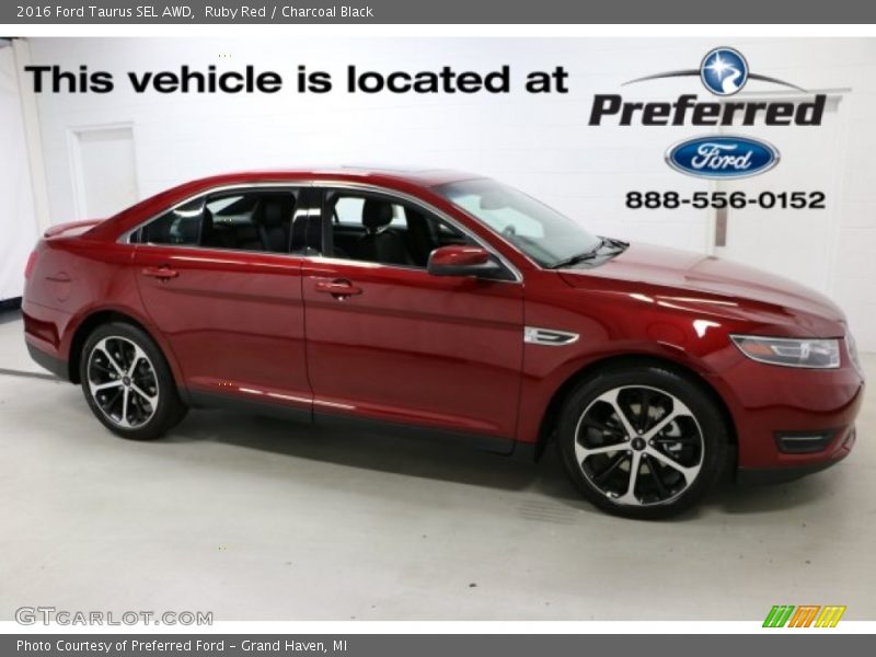 Ruby Red / Charcoal Black 2016 Ford Taurus SEL AWD