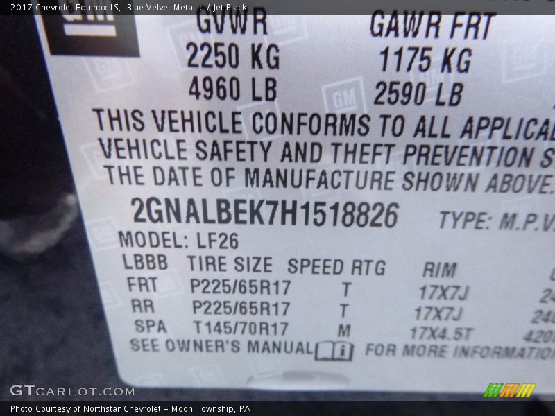 Blue Velvet Metallic / Jet Black 2017 Chevrolet Equinox LS