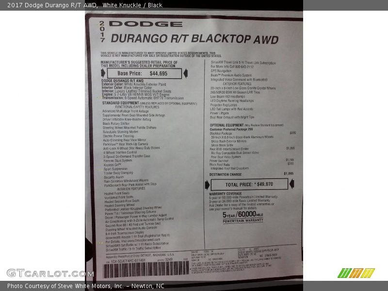 White Knuckle / Black 2017 Dodge Durango R/T AWD