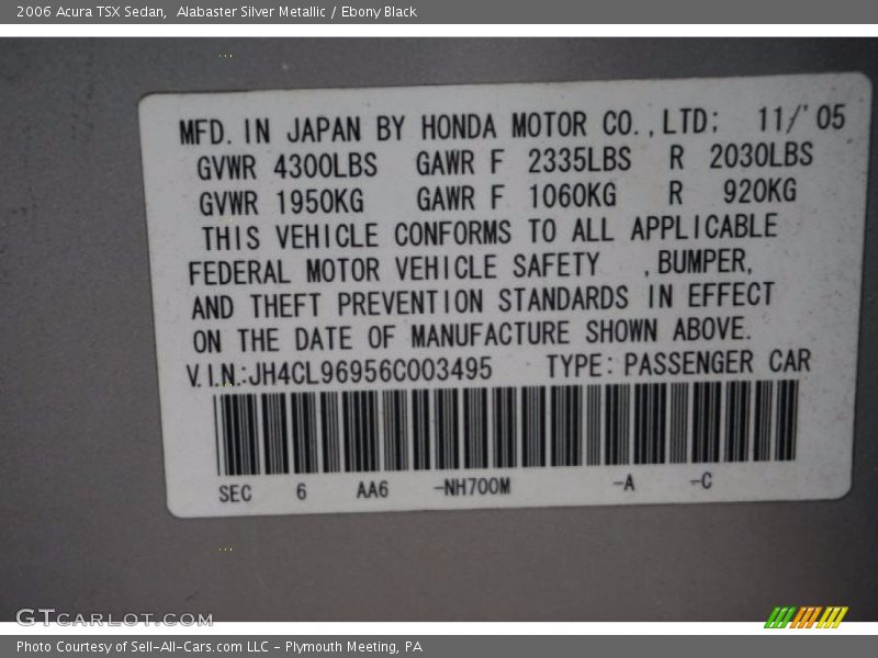Alabaster Silver Metallic / Ebony Black 2006 Acura TSX Sedan