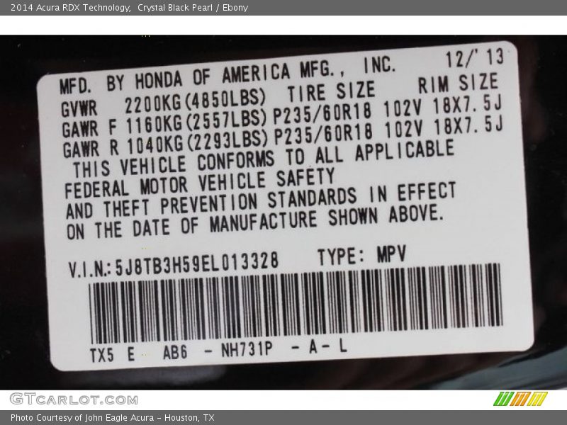 Crystal Black Pearl / Ebony 2014 Acura RDX Technology