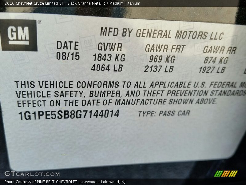 Black Granite Metallic / Medium Titanium 2016 Chevrolet Cruze Limited LT