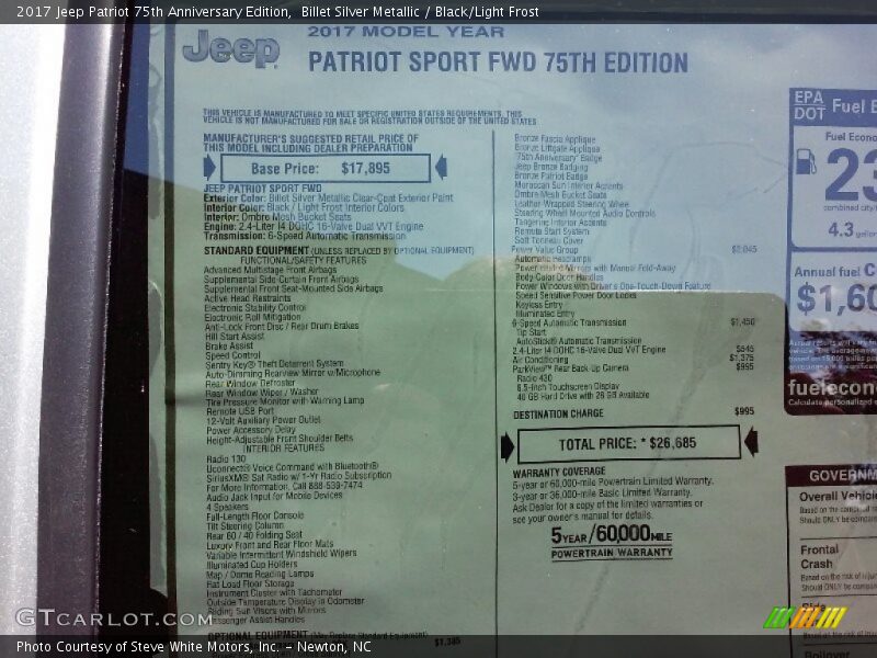 Billet Silver Metallic / Black/Light Frost 2017 Jeep Patriot 75th Anniversary Edition