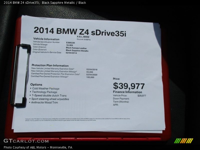 Black Sapphire Metallic / Black 2014 BMW Z4 sDrive35i