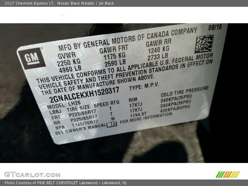 Mosaic Black Metallic / Jet Black 2017 Chevrolet Equinox LT