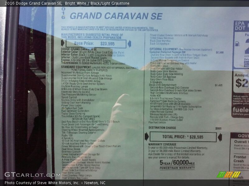 Bright White / Black/Light Graystone 2016 Dodge Grand Caravan SE