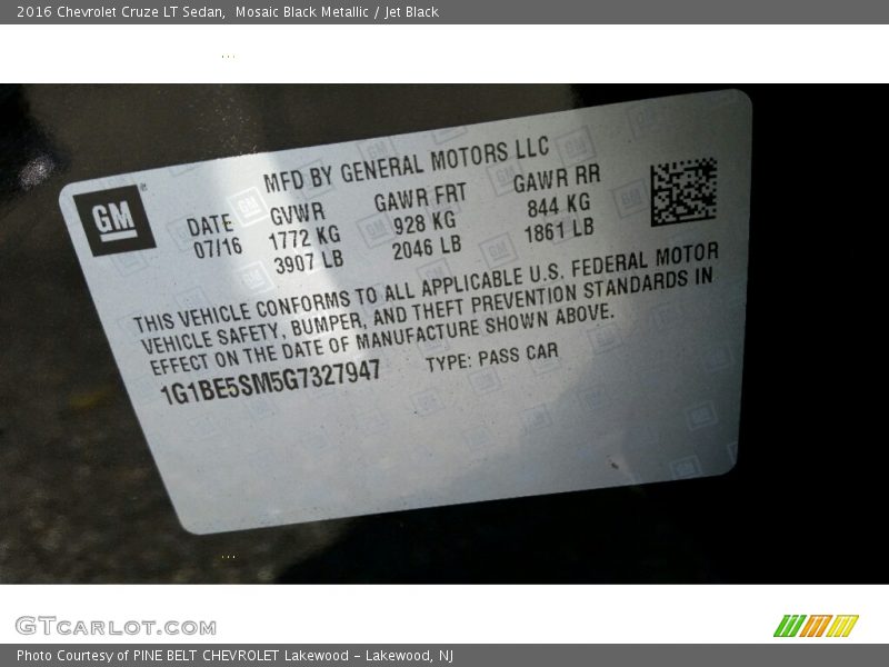 Mosaic Black Metallic / Jet Black 2016 Chevrolet Cruze LT Sedan
