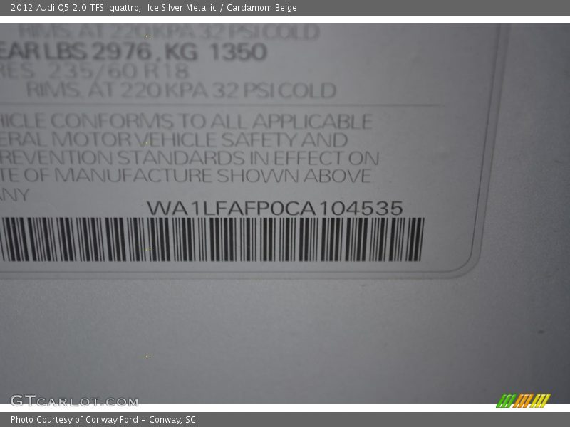 Ice Silver Metallic / Cardamom Beige 2012 Audi Q5 2.0 TFSI quattro