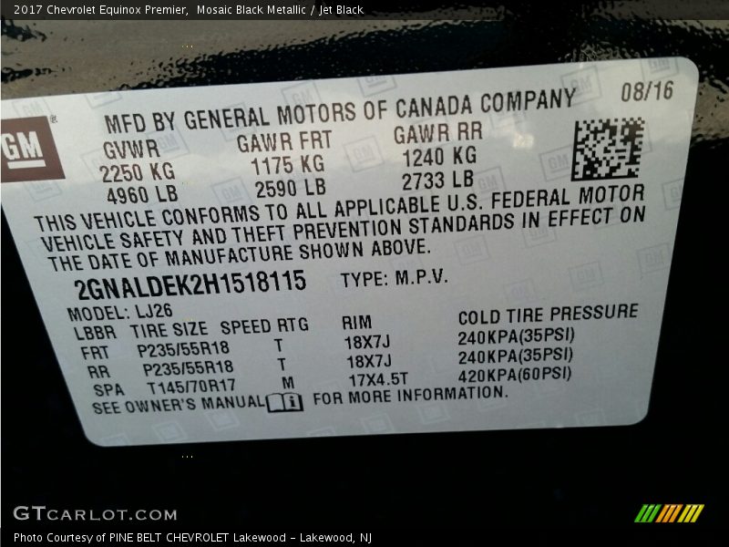 Mosaic Black Metallic / Jet Black 2017 Chevrolet Equinox Premier