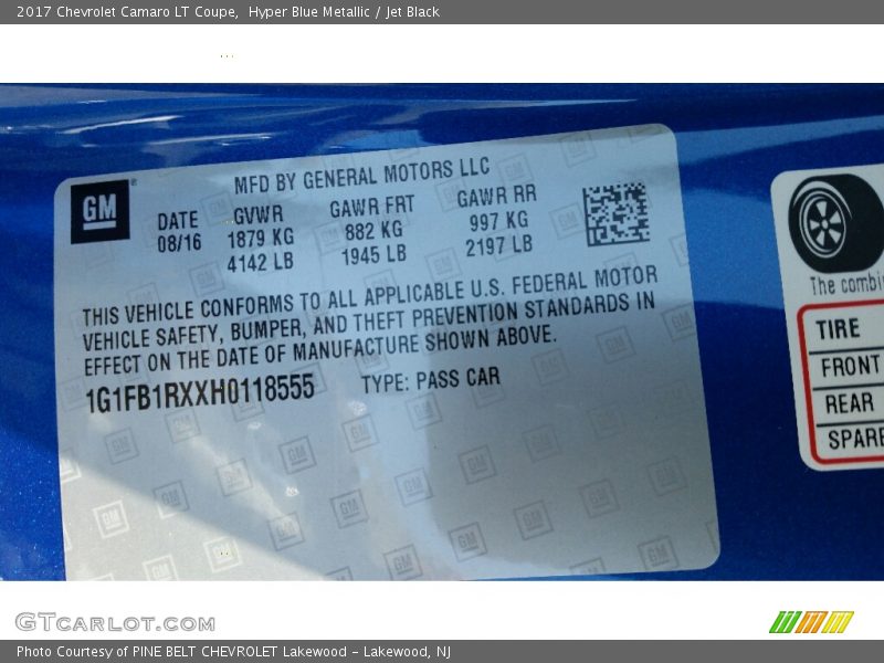 Hyper Blue Metallic / Jet Black 2017 Chevrolet Camaro LT Coupe