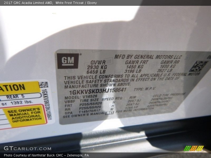 White Frost Tricoat / Ebony 2017 GMC Acadia Limited AWD