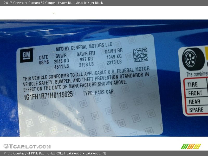 Hyper Blue Metallic / Jet Black 2017 Chevrolet Camaro SS Coupe