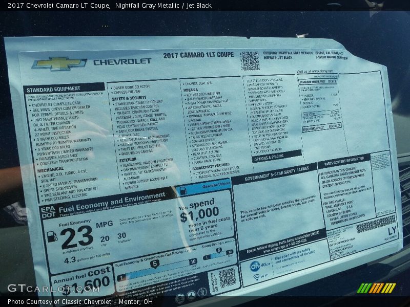 Nightfall Gray Metallic / Jet Black 2017 Chevrolet Camaro LT Coupe