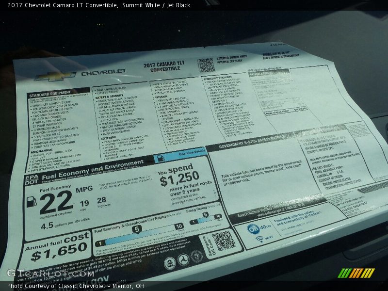 Summit White / Jet Black 2017 Chevrolet Camaro LT Convertible