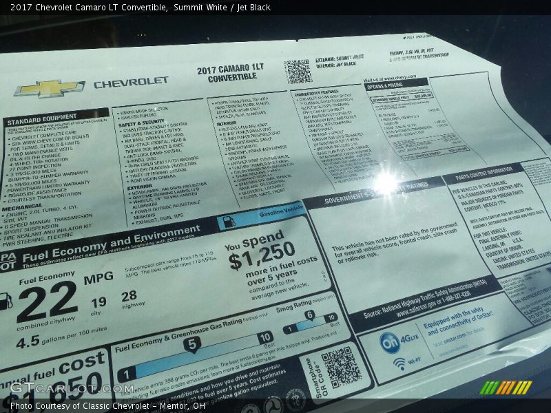 Summit White / Jet Black 2017 Chevrolet Camaro LT Convertible