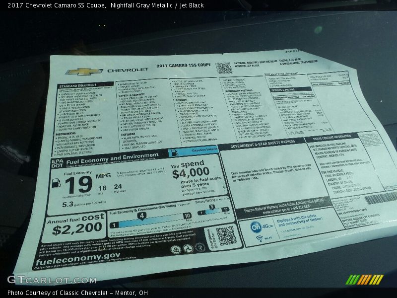  2017 Camaro SS Coupe Window Sticker