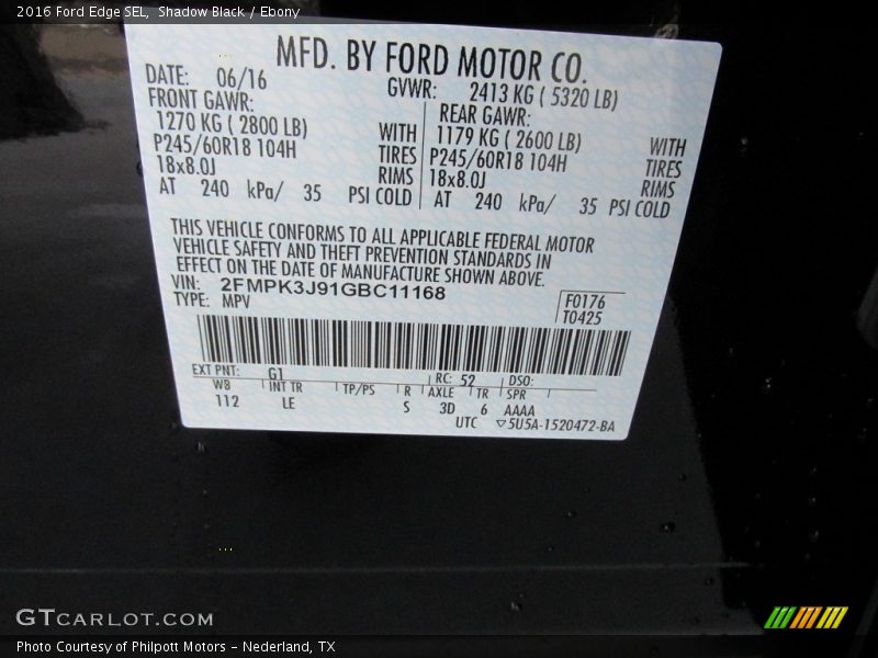 Shadow Black / Ebony 2016 Ford Edge SEL
