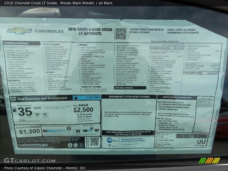 Mosaic Black Metallic / Jet Black 2016 Chevrolet Cruze LT Sedan