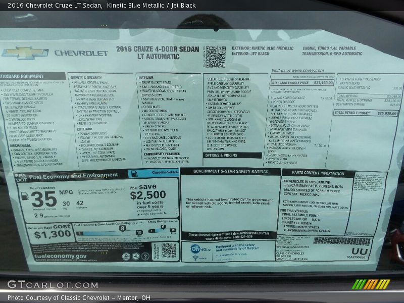 Kinetic Blue Metallic / Jet Black 2016 Chevrolet Cruze LT Sedan