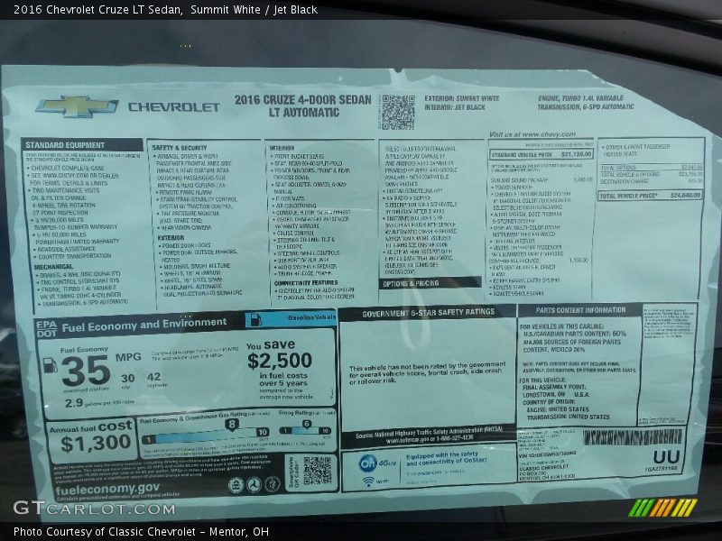 Summit White / Jet Black 2016 Chevrolet Cruze LT Sedan