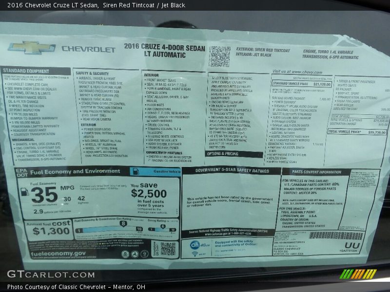 Siren Red Tintcoat / Jet Black 2016 Chevrolet Cruze LT Sedan