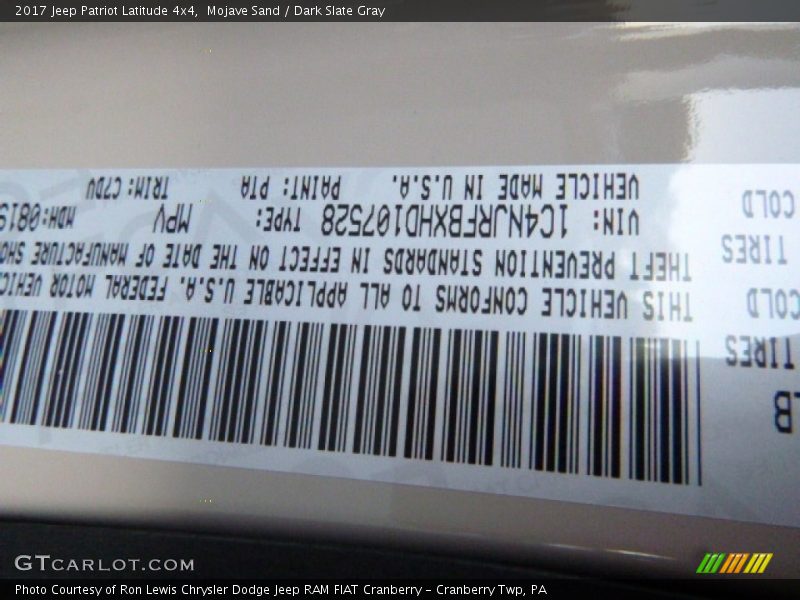 Mojave Sand / Dark Slate Gray 2017 Jeep Patriot Latitude 4x4