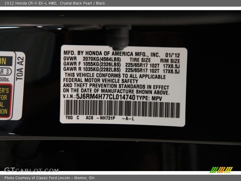Crystal Black Pearl / Black 2012 Honda CR-V EX-L 4WD