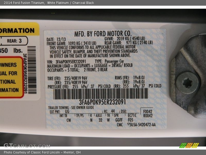 White Platinum / Charcoal Black 2014 Ford Fusion Titanium
