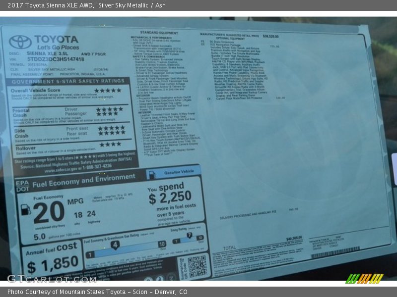 Silver Sky Metallic / Ash 2017 Toyota Sienna XLE AWD