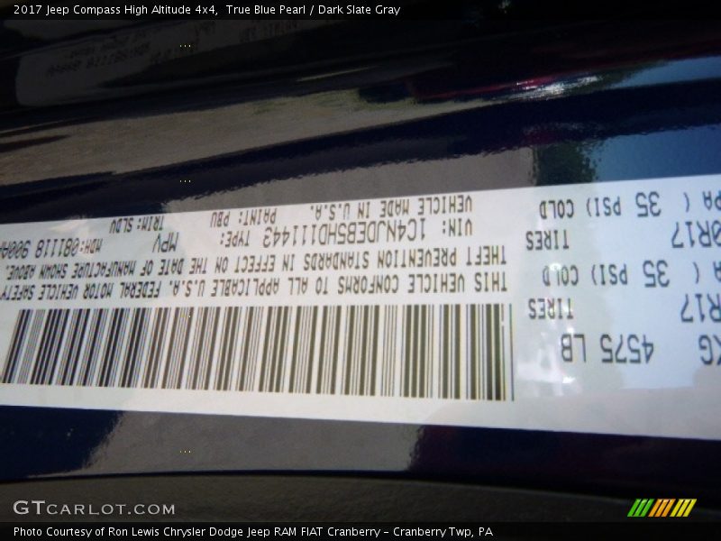 2017 Compass High Altitude 4x4 True Blue Pearl Color Code PBU