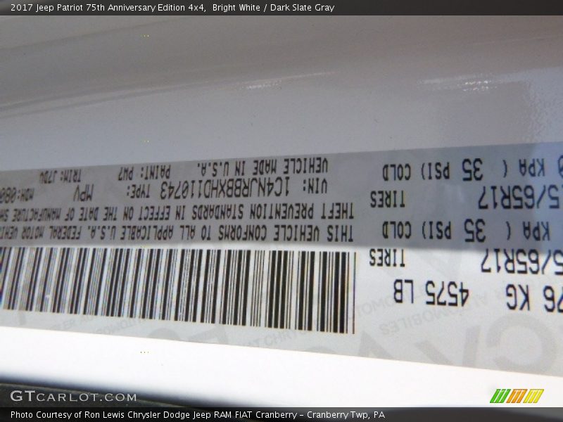 Bright White / Dark Slate Gray 2017 Jeep Patriot 75th Anniversary Edition 4x4
